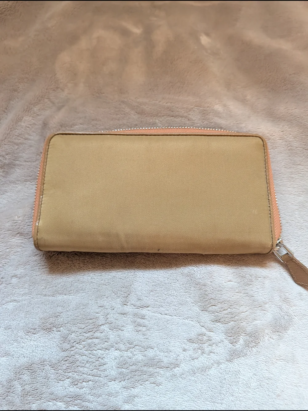 Prada Taupe Zip-Around Logo Wallet